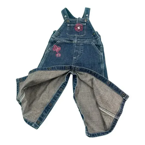 Carhartt Denim 24M Floral Butterfly Embroidered Overalls Adjustable Straps - Picture 7 of 8